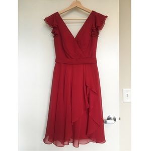 Red chiffon v-neck David's Bridal dress. Like new!